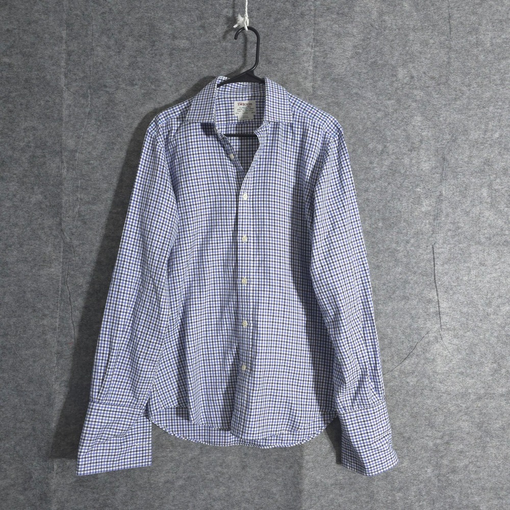 TM Lewin Luxury Slim Fit Gingham Dress Shirt Mens Sz 15.5 34.5 Blue White Check